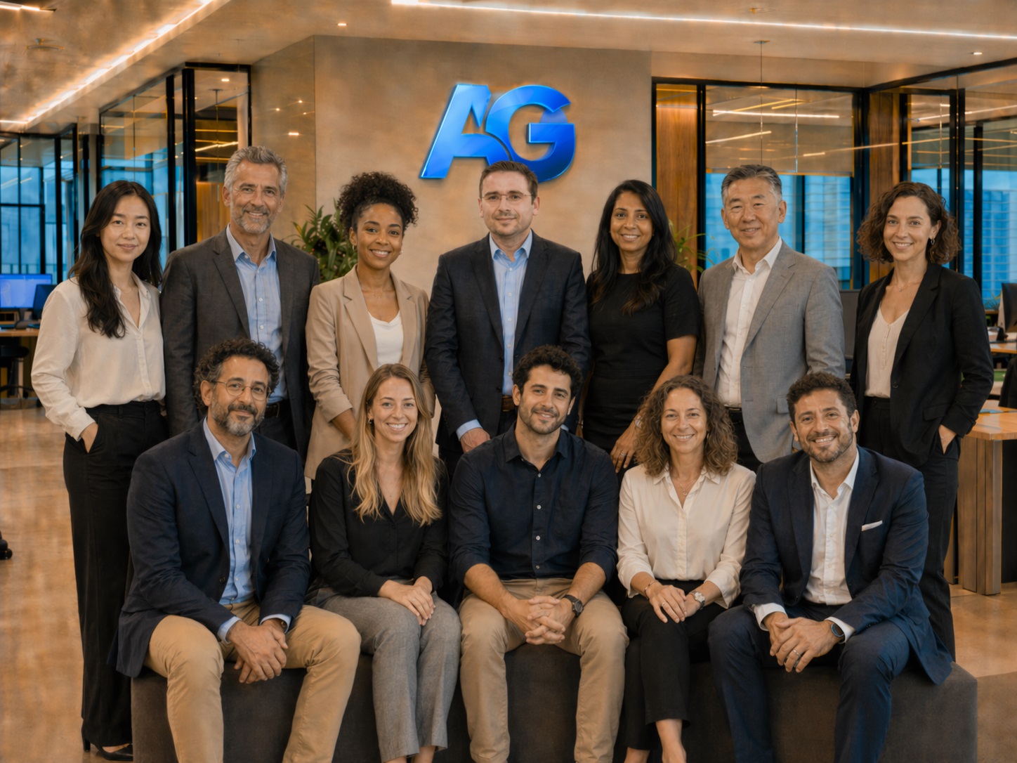 Equipe AilaGens reunida em um escritório moderno