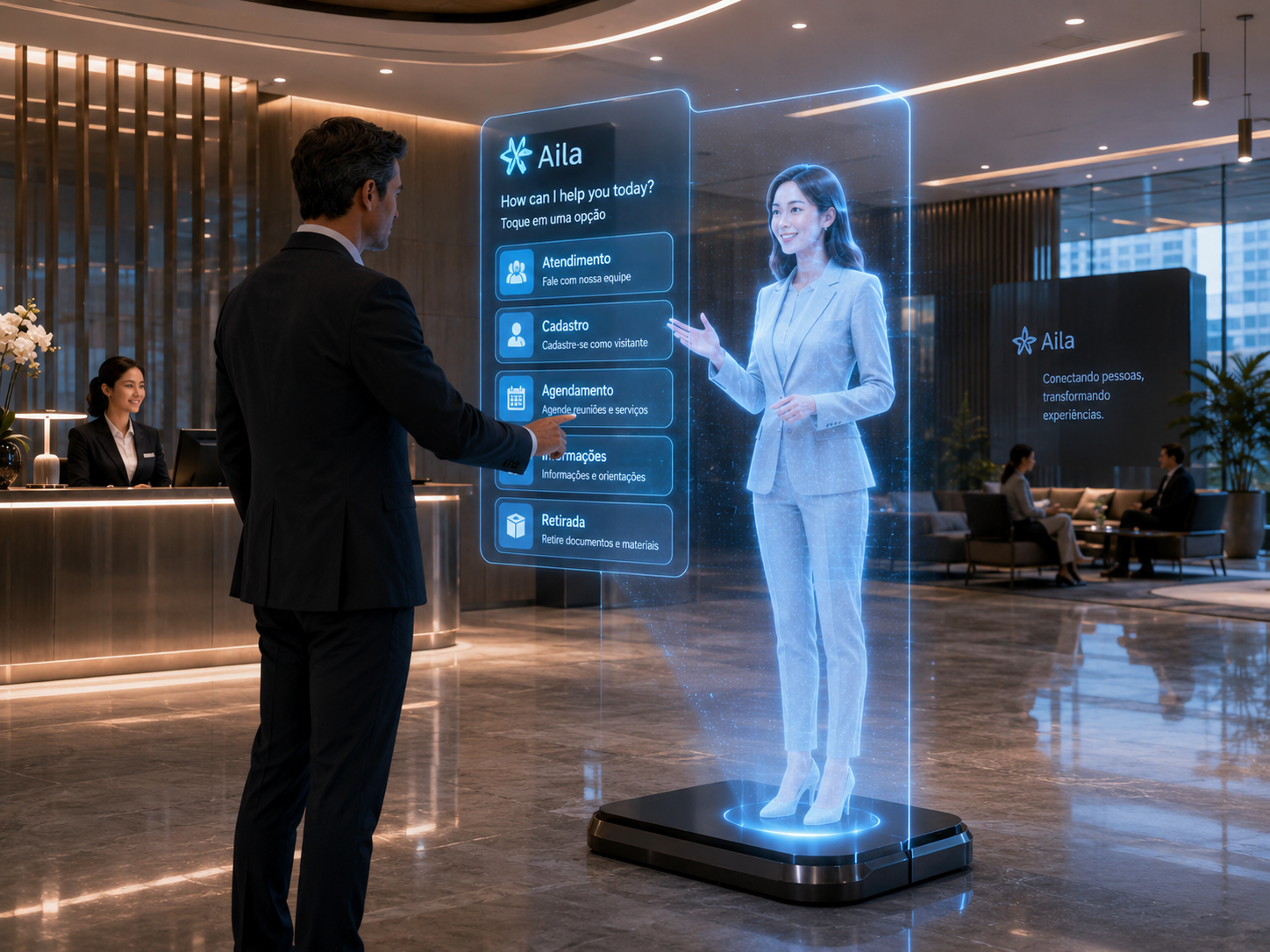 Interface Holo Touch integrada à presença holográfica da Aila