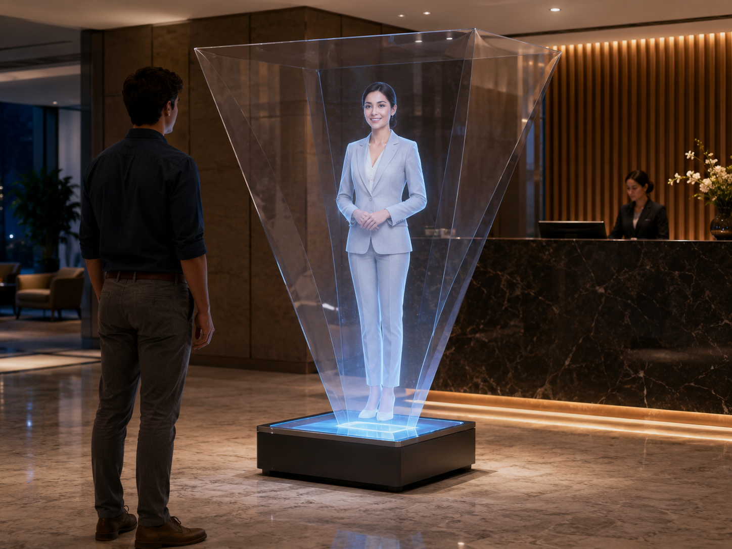 Aila projetada em superfície premium em ambiente de luxo